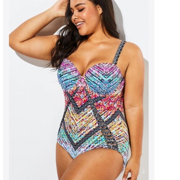 NWT Meet Curve Technicolor Cut Out Underwire One Piece Swimsuit 2XL - Picture 2 of 12